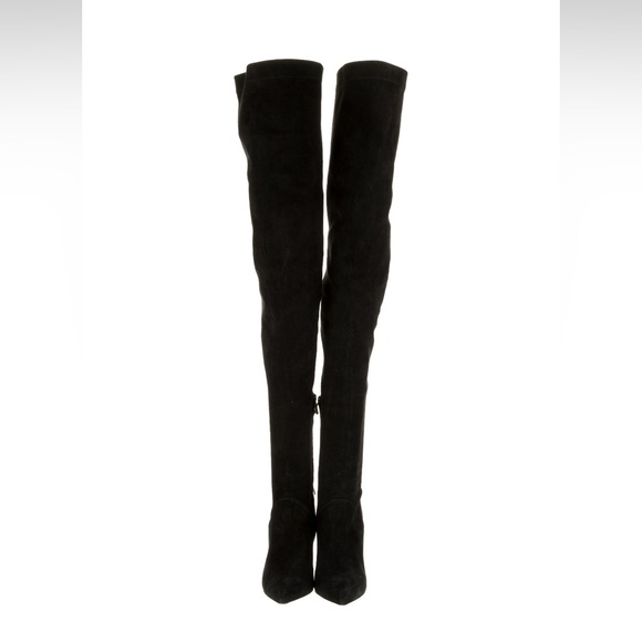 Paul Andrew | Black Suede Over The Knee Boots with Silver Heel - Picture 3 of 5